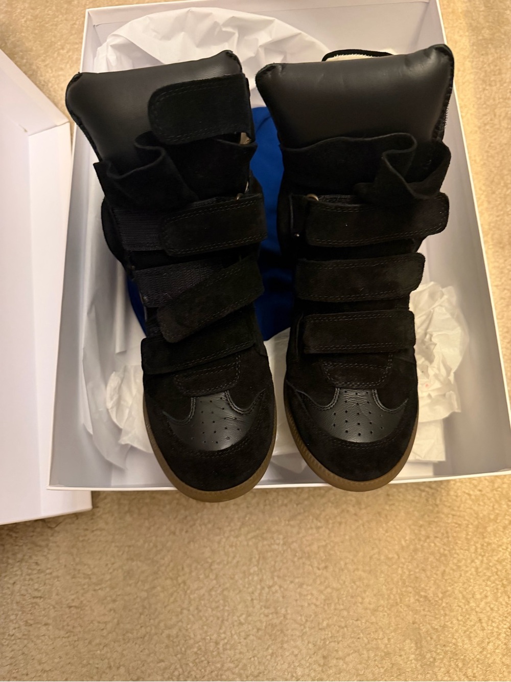 Isabel Marant Black Suede Hidden Wedge High-Top Sneakers with Gum Sole